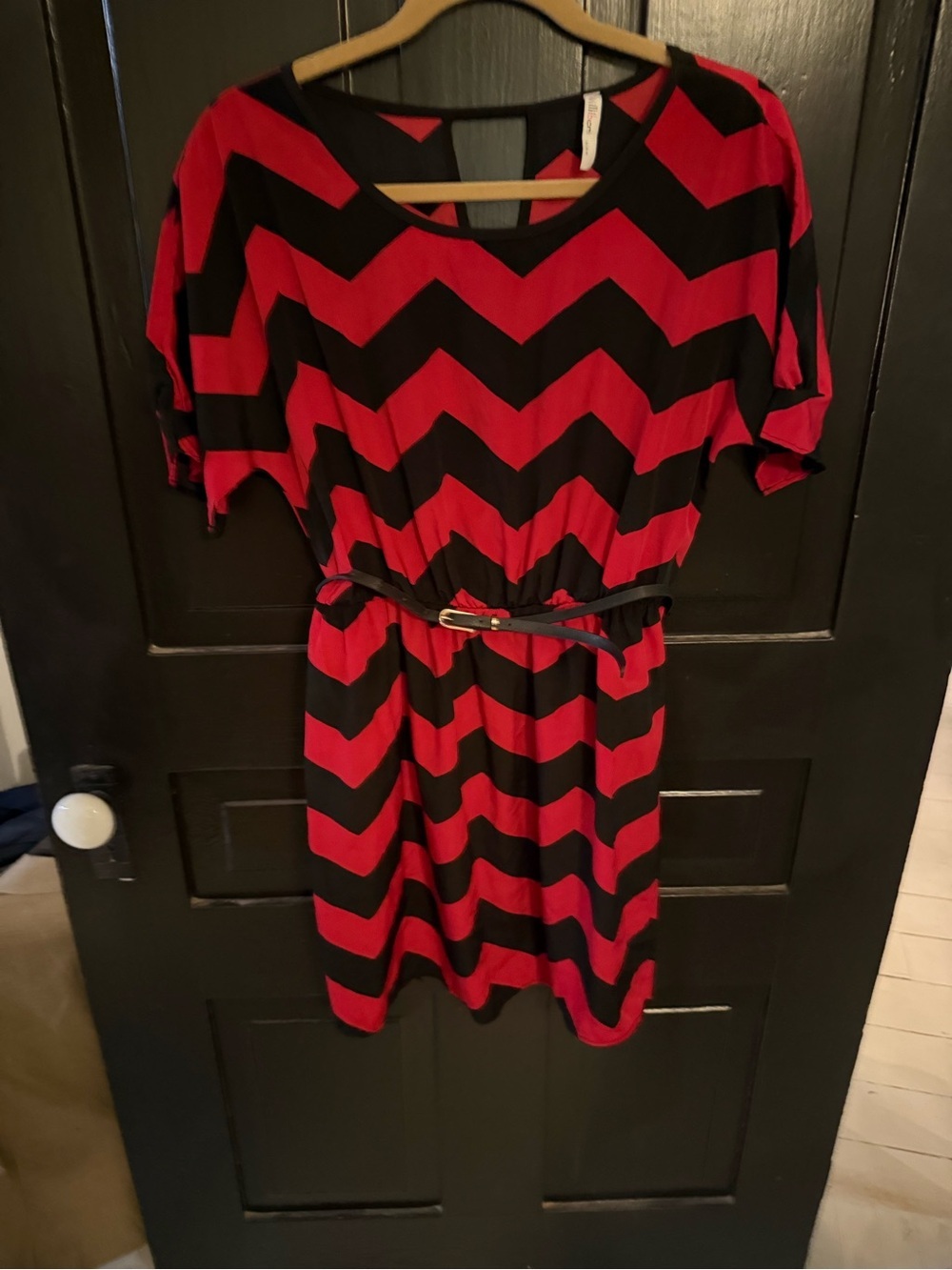 Millibon Red and Black Chevron Belted Dress